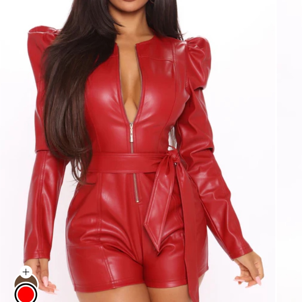 Fashion Nova Cherry Red Leather Romper